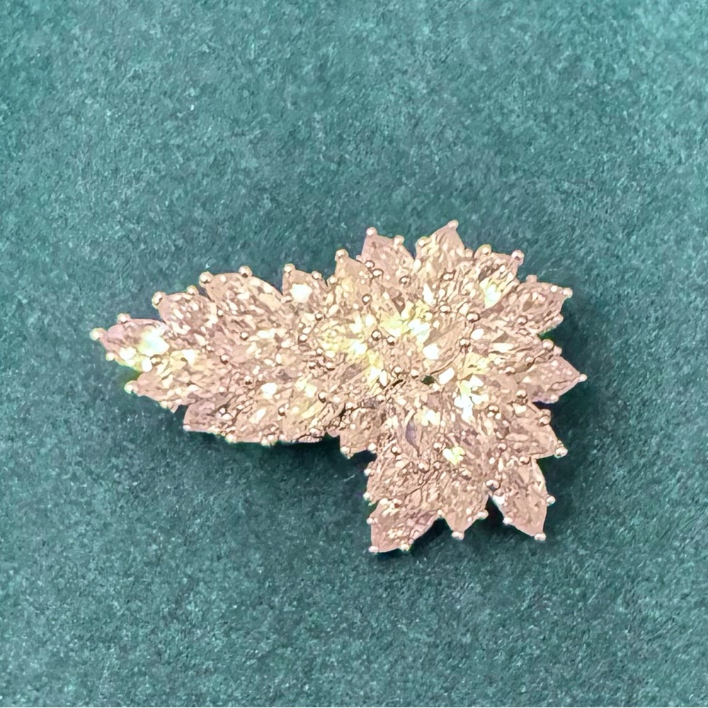 Large Sterling Silver Marquise Cut Crystal Brooch Pin